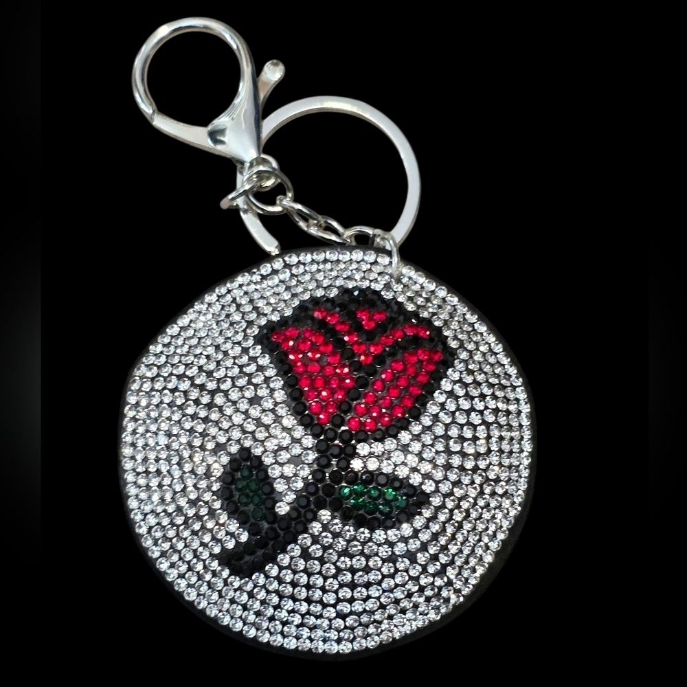 Rhinestone Rose Bag Charm Keychain